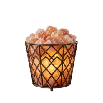 Basket Himalayan pink salt lamp with natural salt crystals