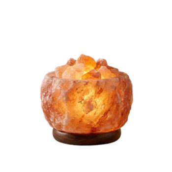 Fire bowl Himalayan pink salt lamp with natural salt crystals and wooden base