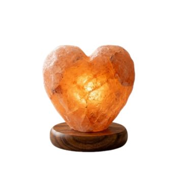 Heart shape Himalayan pink salt lamp with wooden base