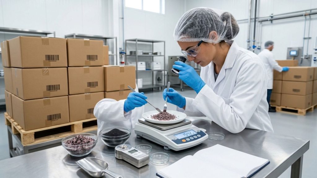 Quality inspection and food-grade export packaging for Himalayan black salt

