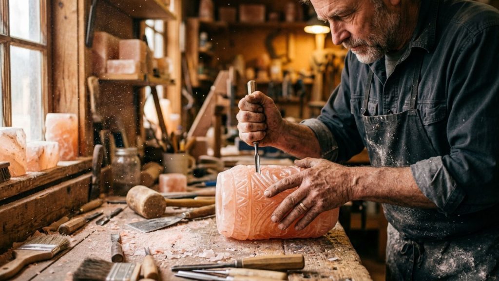 Handcrafted process of Himalayan decorative salt products by skilled artisans

