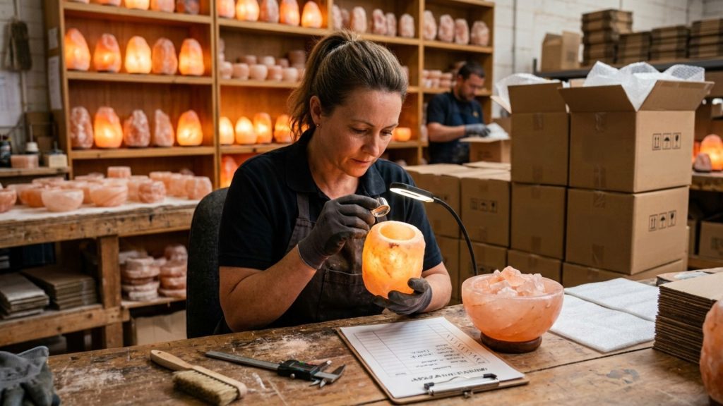 Quality inspection and export-ready packaging for Himalayan decorative salt products

