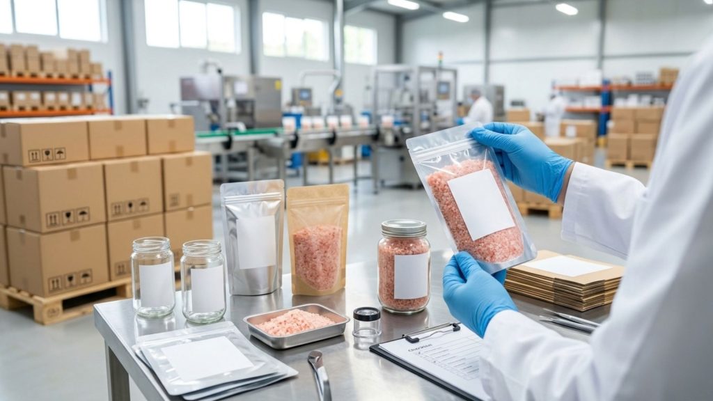 Quality inspection and export-ready packaging solutions for Himalayan pink salt private label products