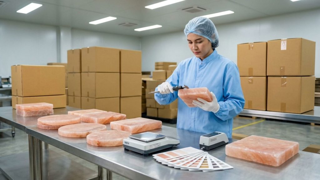 Quality inspection and export-ready packaging for Himalayan salt cooking and serving products

